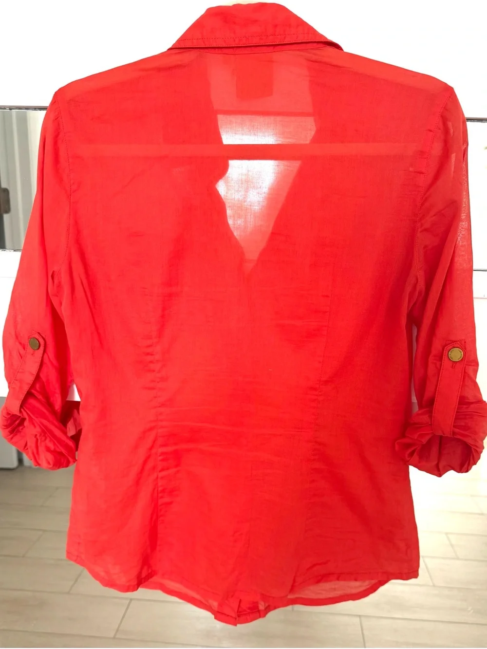 Tory Burch Coral Red Button-Front Utility Shirt